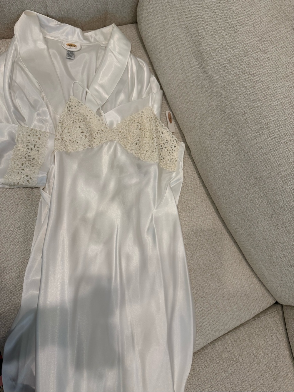 Talbots Ivory Satin Slip with Crochet Bodice
